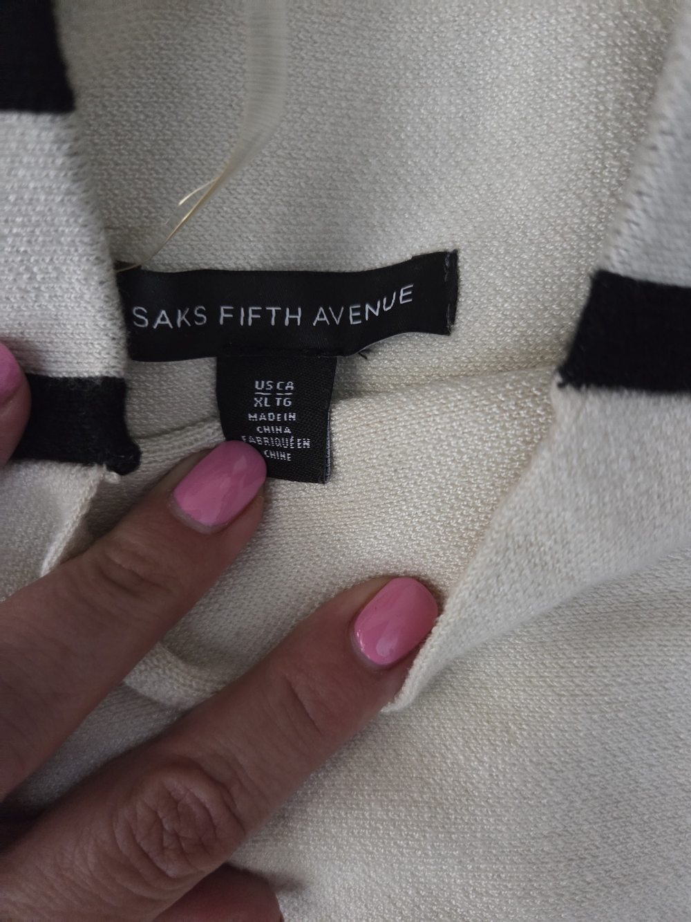 Saks Fifth Avenue Cream Crewneck Sweater with Black Trim